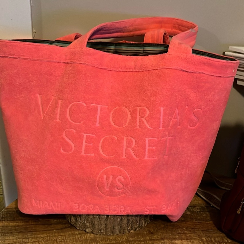 Victoria secret woman pink beach bag large tote shoulder bag .